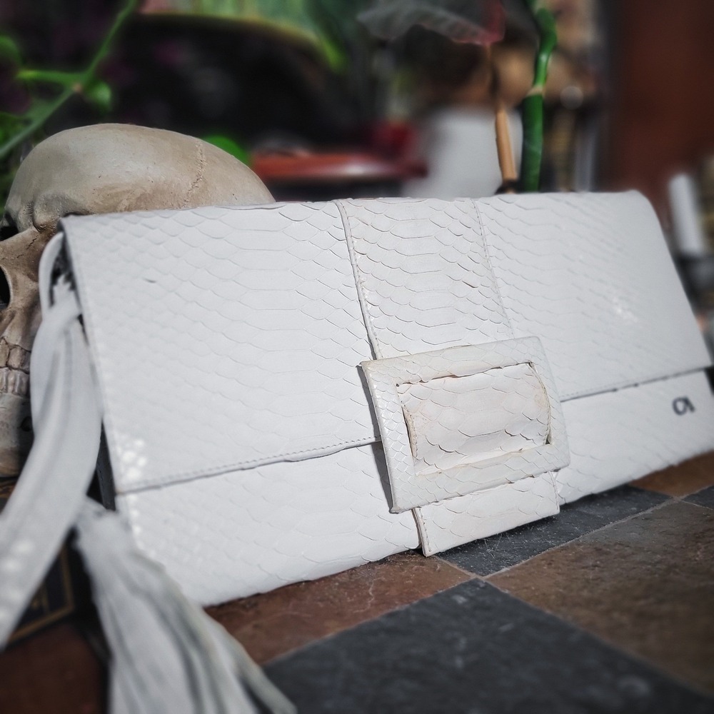 Christopher Augmon Clutch Bag White Snakeskin Leather Luxury Exotic Skin Purse - Picture 2 of 8